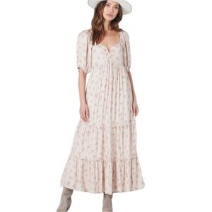 Saltwater Luxe Boho Pink Bloom Arden Floral Tiered Maxi Dress Size Small